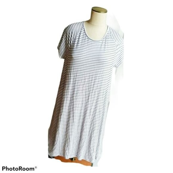 Shirt Dress Old Navy White Navy Blue Striped Short Sleeve Women's WOMAN'S Large - Picture 7 of 8